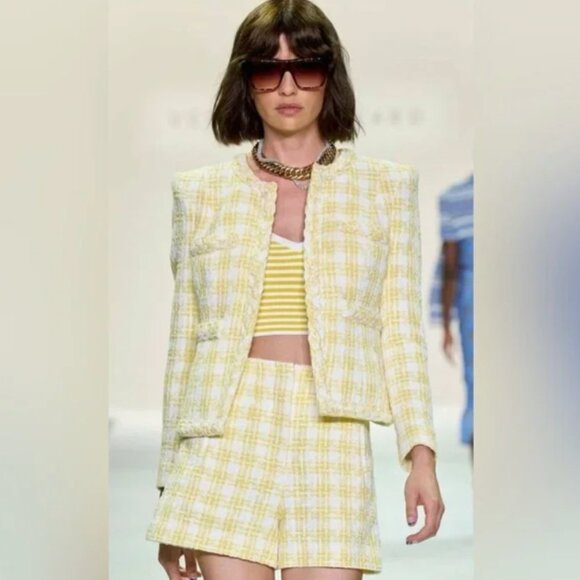 EUC Veronica Beard Bryne Yellow Tweed Open-Front Jacket Blazer 8 - Picture 5 of 11